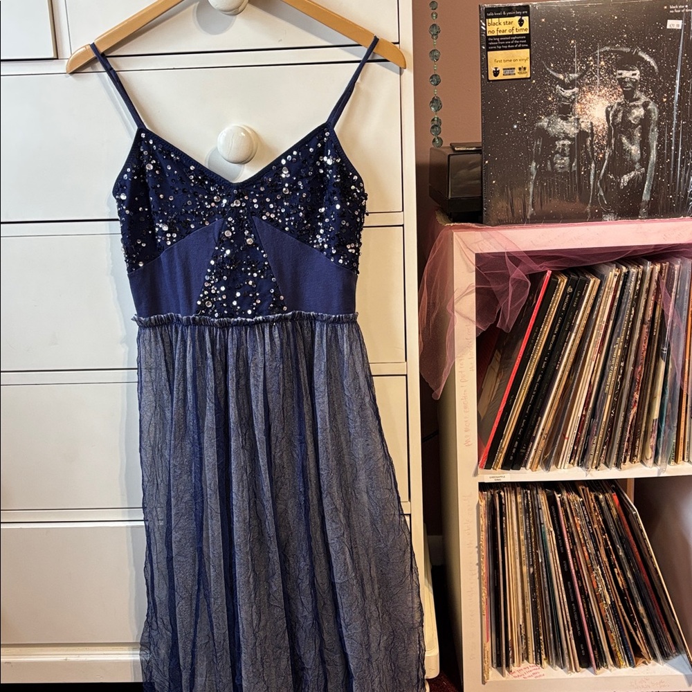 Free People Sequin Embellished Tulle Slip Dress Vintage Rare Glitter Fairy Y2K M